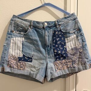 American Eagle Outfitters Blue Patchwork Jean Shorts